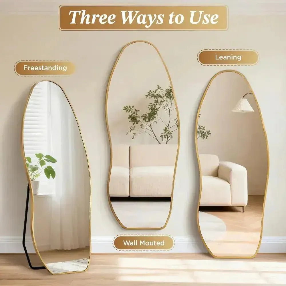 Irregular Aluminum Frame Full Length Floor Mirror | Freestanding, Wall-Mount or Leaning - Glassma