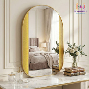 Aluminum Fusion Backlit LED Mirror | Premium Arch Shape Wall Mirror with Warm Glow for Bathroom, Vanity & Living Spaces - Glassma