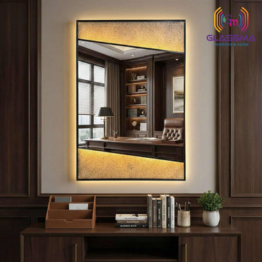 Aluminum Fusion Backlit LED Rectangular Mirror | Premium Designer Wall Mirror with Warm Ambient Lighting - Glassma