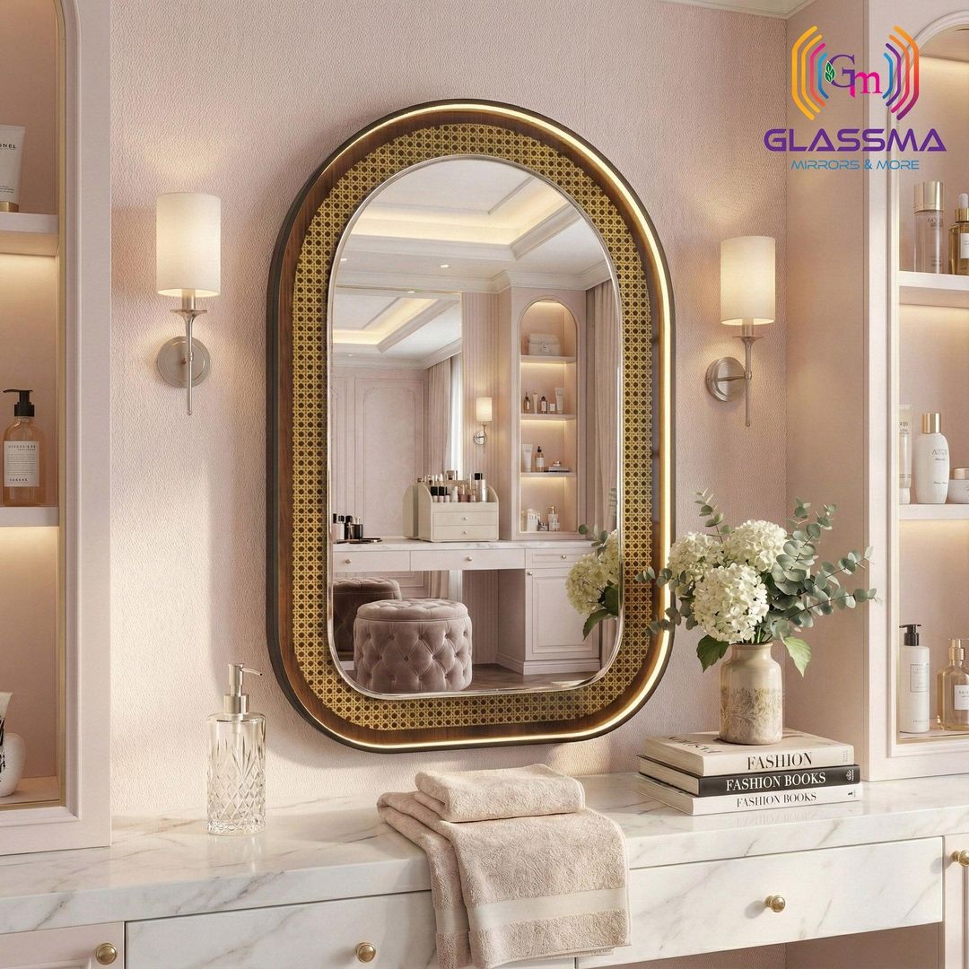 Aluminum Fusion Arch Mirror with Profile light | Premium Arched Designer Wall Mirror with Warm Ambient Glow - Glassma