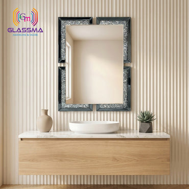 Luxury Diamond Wall Mirror | Crystal Designer Black Frame Wall Mirror