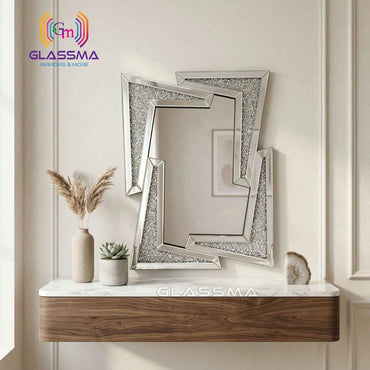 Diamond Designer Wall Mirror - Luxury Crystal Decorative Mirror for Living Room & Bedroom - Glassma