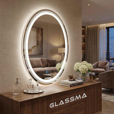 Frameless Oval LED Vanity Mirror | Front & Backlit with Dimmable Light - Glassma