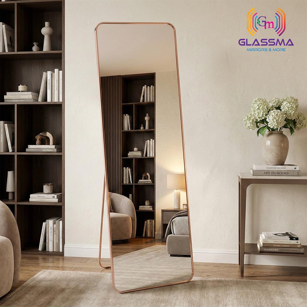 Full Length Standing Mirror, Rose Gold Aluminum Frame Floor Mirror for Bedroom & Dressing Area