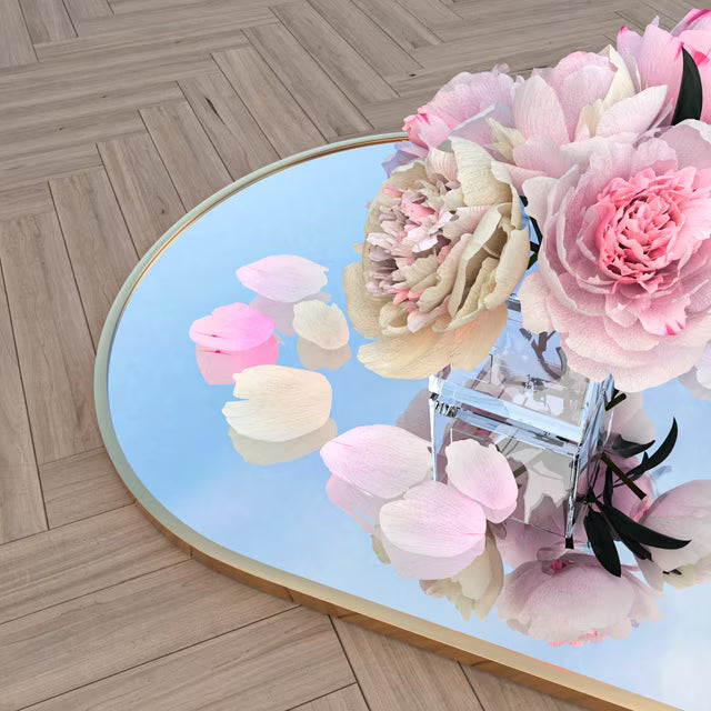 Modern Arch-Top Standing Mirror | Semi-Round Rectangular Rose Gold Aluminum Frame Floor Mirror
