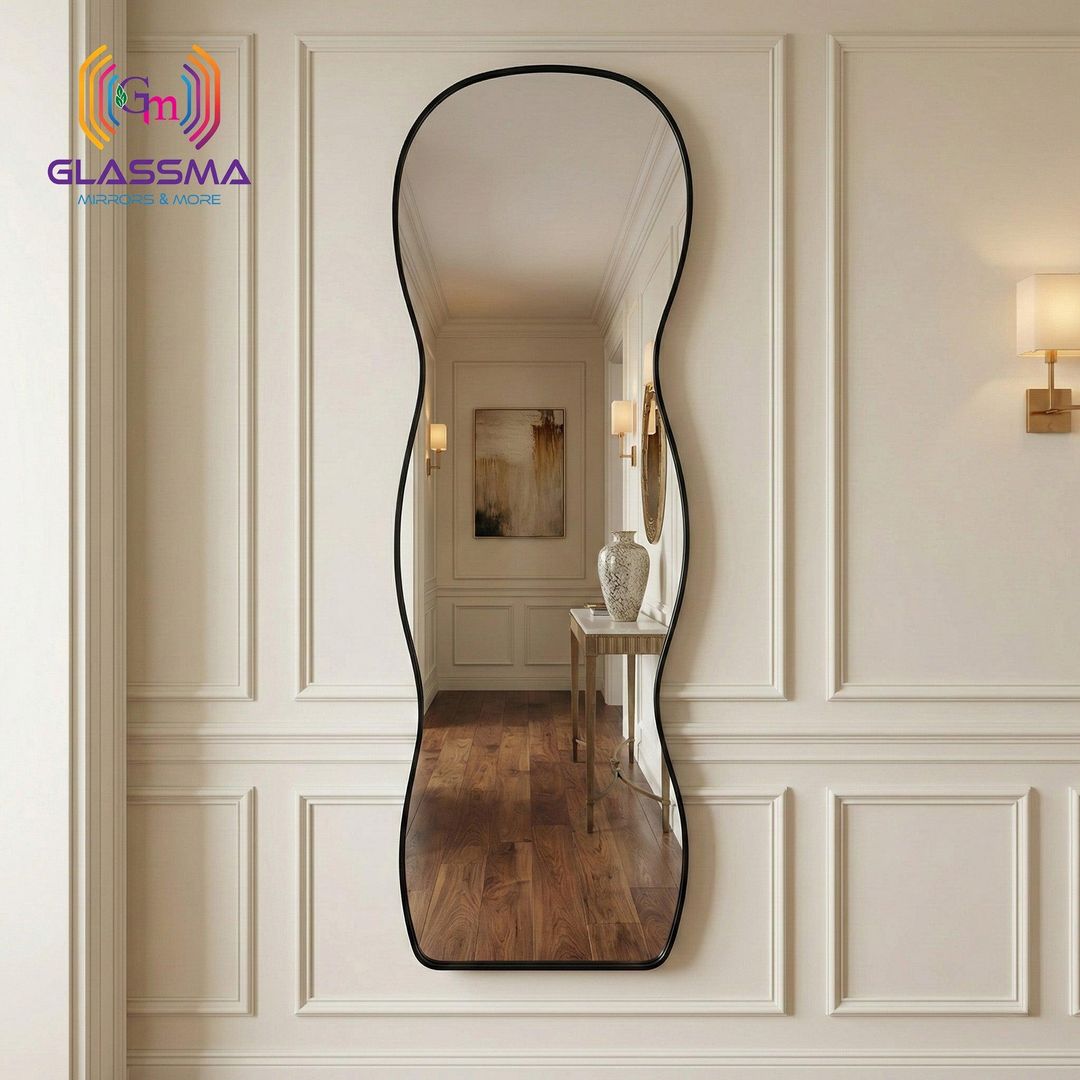 Irregular Aluminum Black Framed Full-Length Mirror - Modern Designer Plain Wall Mirror - Glassma