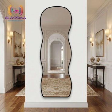 Irregular Aluminum Black Framed Full-Length Mirror - Modern Designer Plain Wall Mirror - Glassma