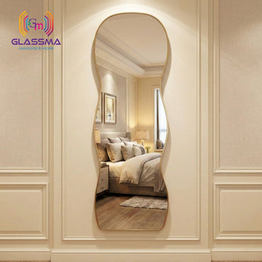 Irregular Aluminum Golden Framed Full-Length Mirror - Modern Designer Plain Wall Mirror - Glassma