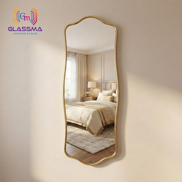 Irregular Aluminum Golden Framed Wall Mirror for Living Room and Bedroom - Glassma