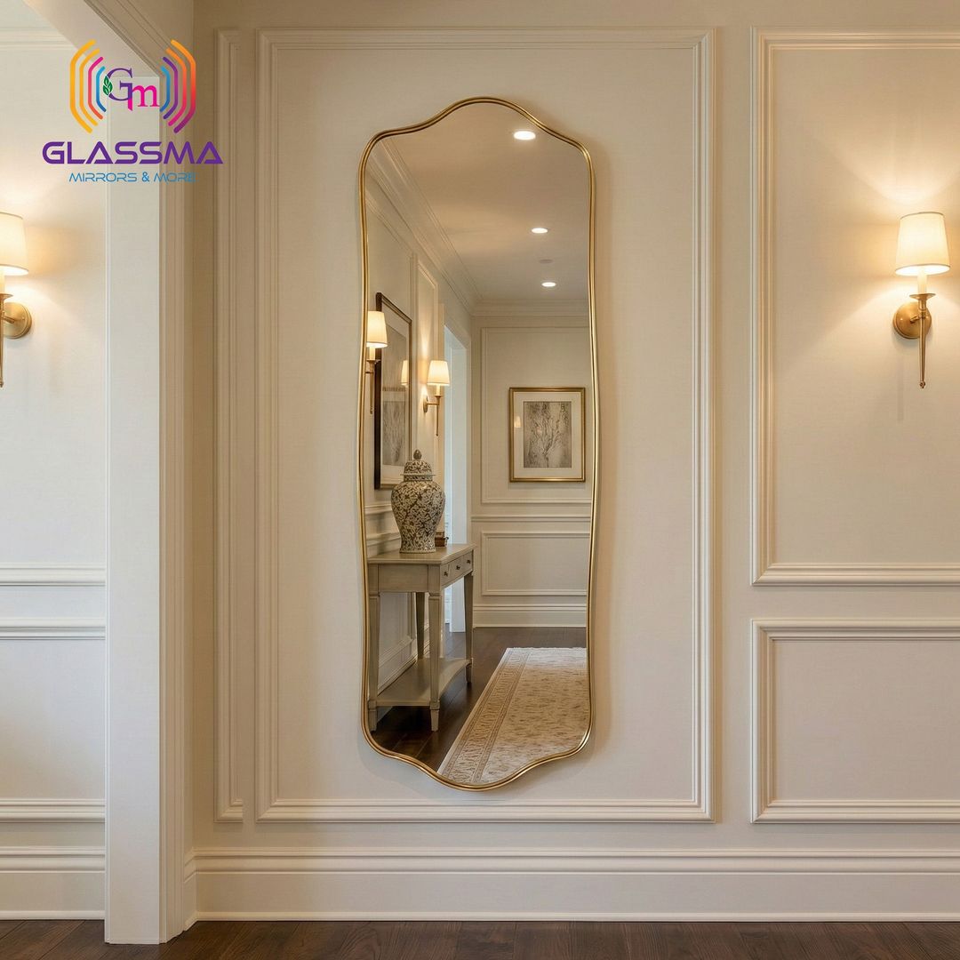 Irregular Aluminum Golden Framed Wall Mirror for Living Room and Bedroom - Glassma