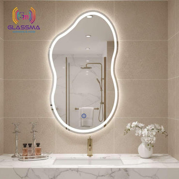 Irregular LED Mirror - Artistic Wave Shape Front & Backlit Wall Mirror for Bedroom & Vanity - Glassma