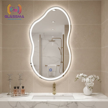 Irregular LED Mirror - Artistic Wave Shape Front & Backlit Wall Mirror for Bedroom & Vanity - Glassma