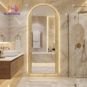Luxury Full-Length LED Standing Mirror - Gold Aluminum Fusion Profile Light Design - Glassma