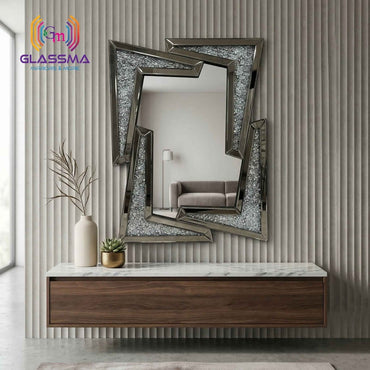 Luxury Crystal Decorative Diamond Wall Mirror, Black Frame Designer Mirror