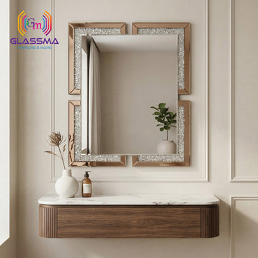 Luxury Diamond Wall Mirror Crystal Decorative Rose Gold Frame Wall Mirror