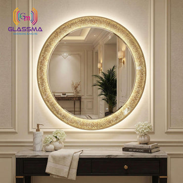 Modern Gold Aluminum LED Mirror - Round Fusion Profile Light Wall Mirror - Glassma