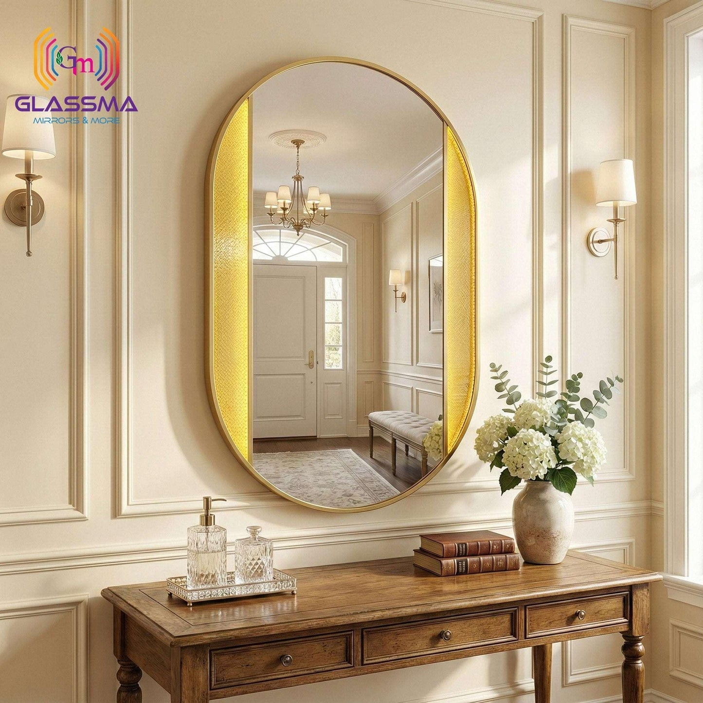 Oval Aluminum Fusion LED Mesh Mirror Backlit Smart Touch Vanity & Wall Mirror - Glassma