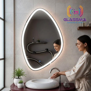 Oval Teardrop LED Wall Mirror - Dimmable Vanity Mirror for Bedroom & Dressing Area - Glassma