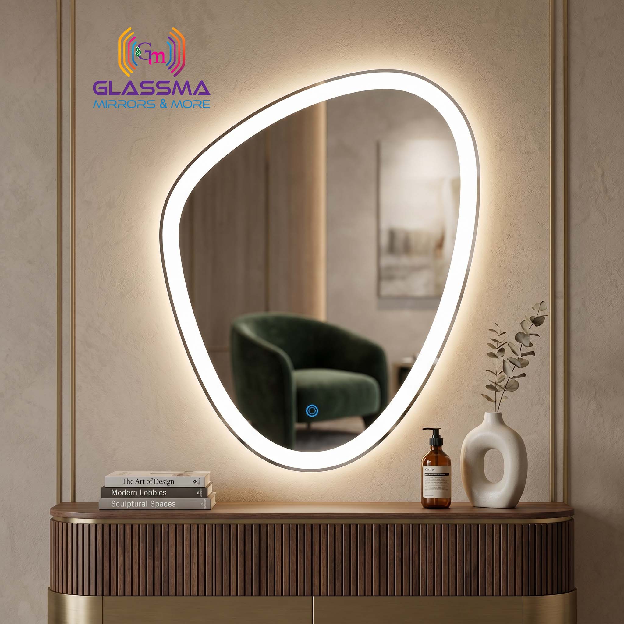 Pebble LED Wall Mirror | Modern Irregular Backlit Vanity Mirror for Bathroom & Living Room
