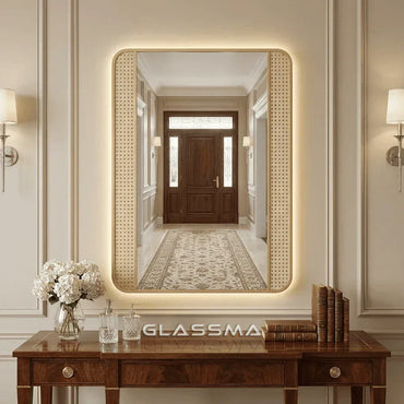 Rectangular Aluminum Fusion LED Mesh Mirror Backlit Smart Touch Vanity & Wall Mirror - Glassma