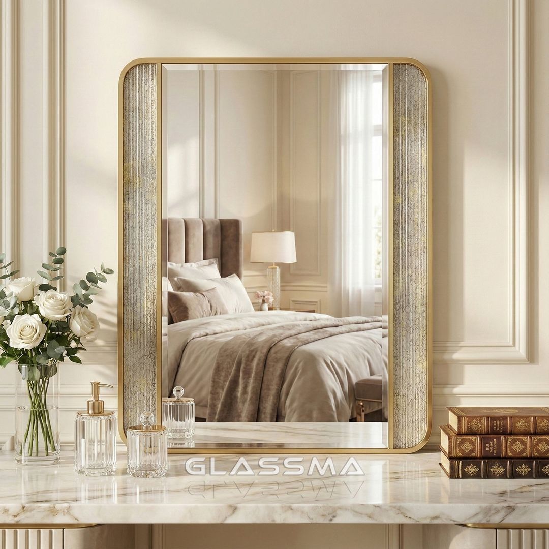 Rectangular Aluminum Fusion Texture Mirror with Backlit Smart Touch Vanity & Wall Mirror - Glassma