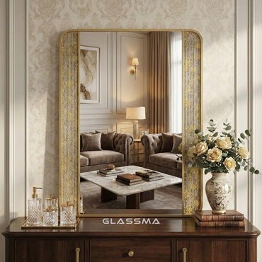 Rectangular Aluminum Fusion Texture Mirror with Backlit Smart Touch Vanity & Wall Mirror - Glassma