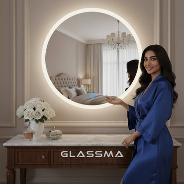Border Illuminated Round LED Bathroom Mirror | Wall Mounted Dimmable LED Makeup Mirror