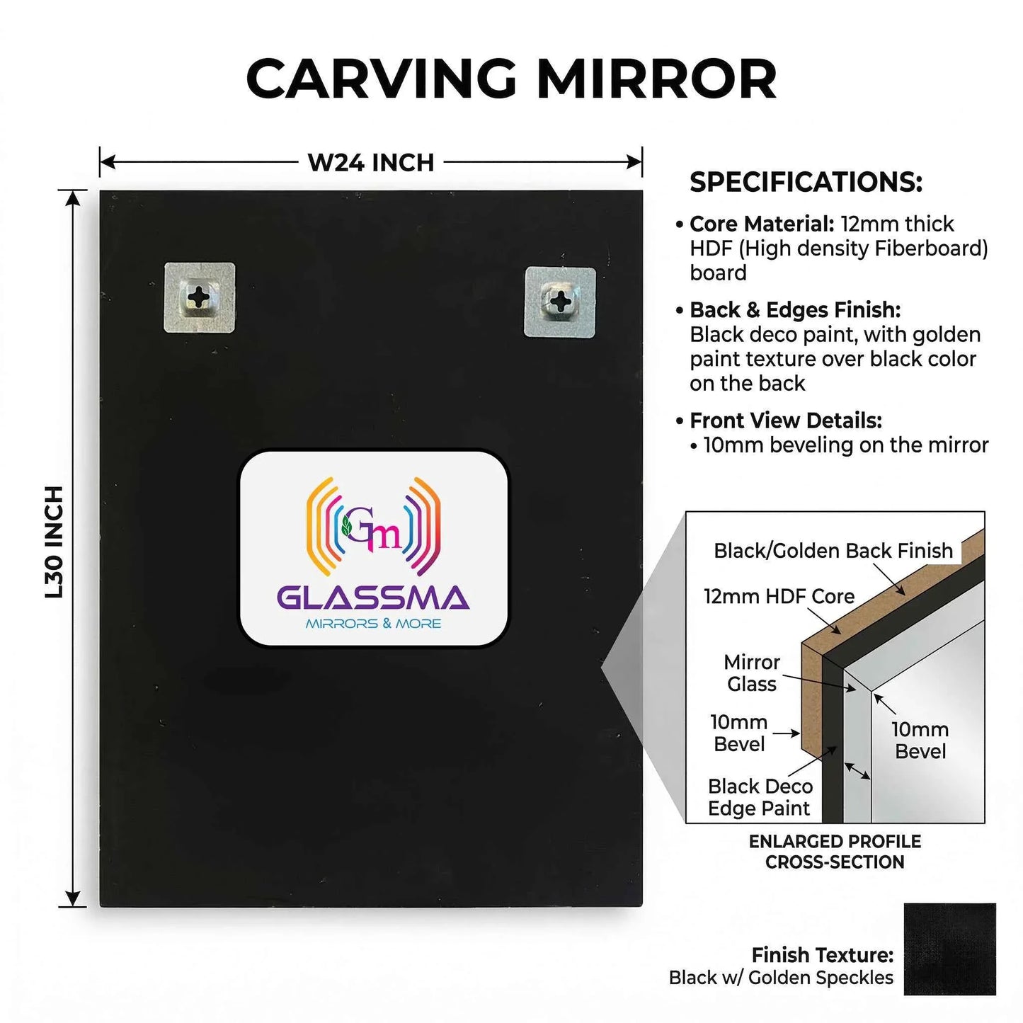 Geometric Carving Wall Mirror - Luxury Decorative Designer Mirror with Gold Texture Frame - Glassma