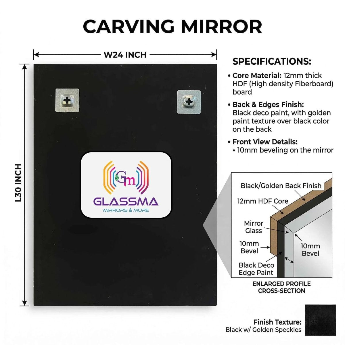 Geometric Carving Wall Mirror - Luxury Decorative Designer Mirror with Gold Texture Frame - Glassma