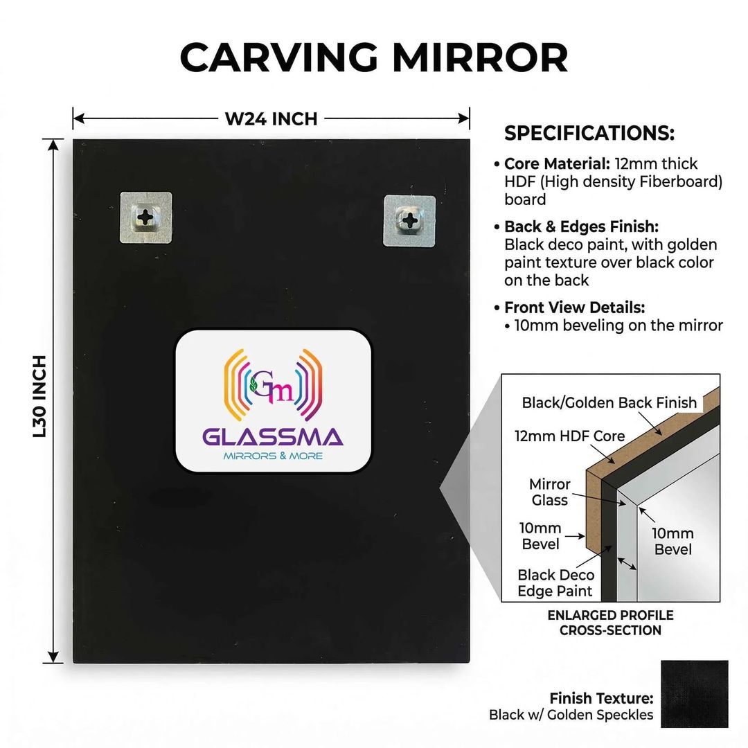 Geometric Carving Wall Mirror - Luxury Decorative Designer Mirror with Gold Texture Frame - Glassma