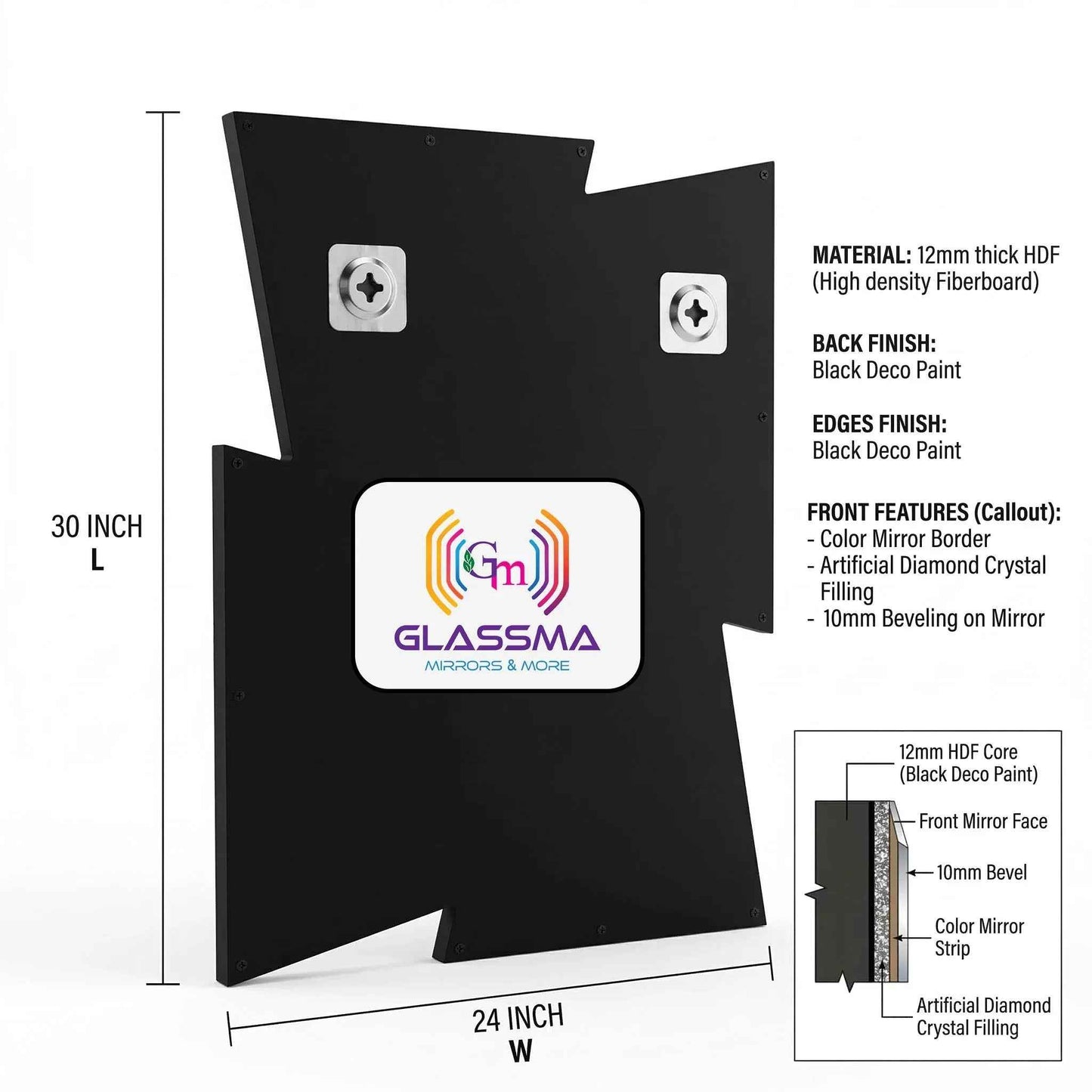 Diamond Designer Wall Mirror - Luxury Crystal Decorative Mirror for Living Room & Bedroom - Glassma