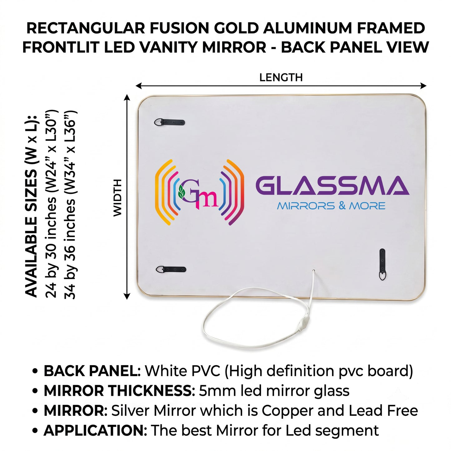 Rectangular Fusion Gold Framed LED Vanity Mirror with Woven Rattan Detail