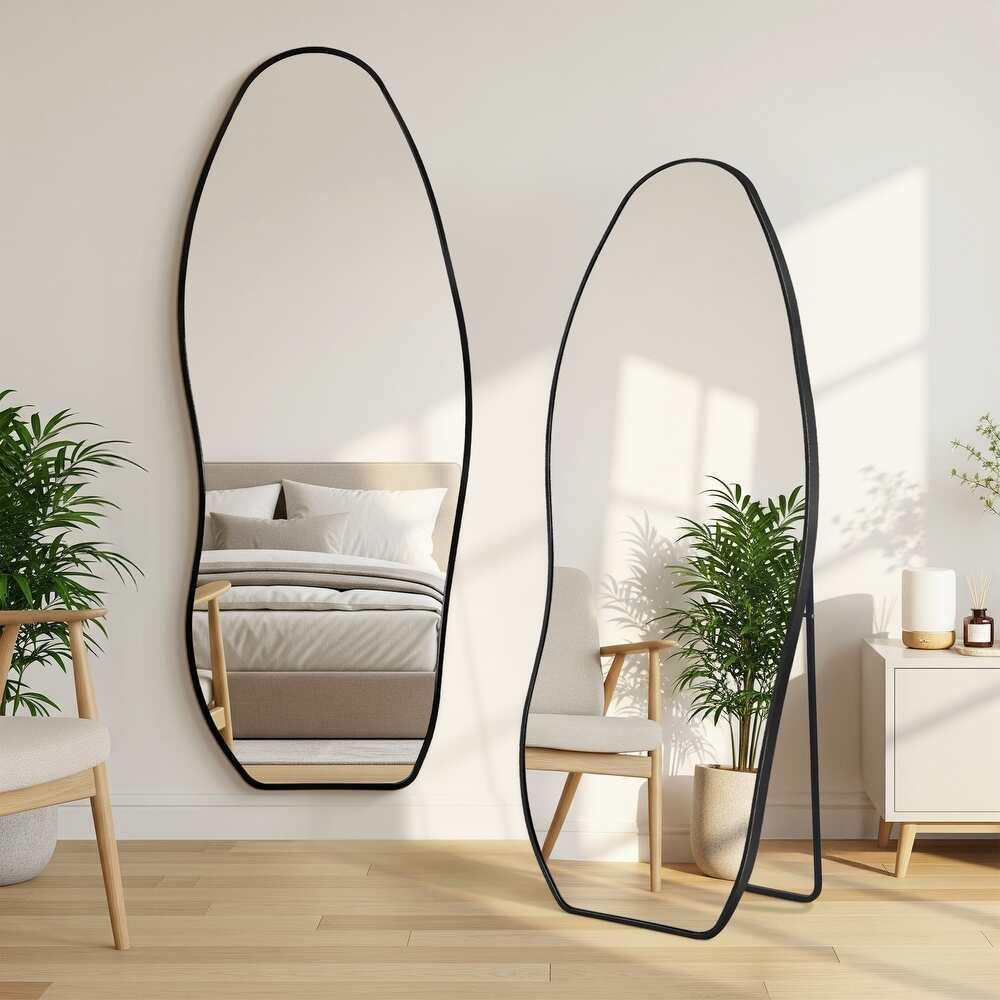 Irregular Aluminum Frame Full Length Floor Mirror | Freestanding, Wall-Mount or Leaning - Glassma