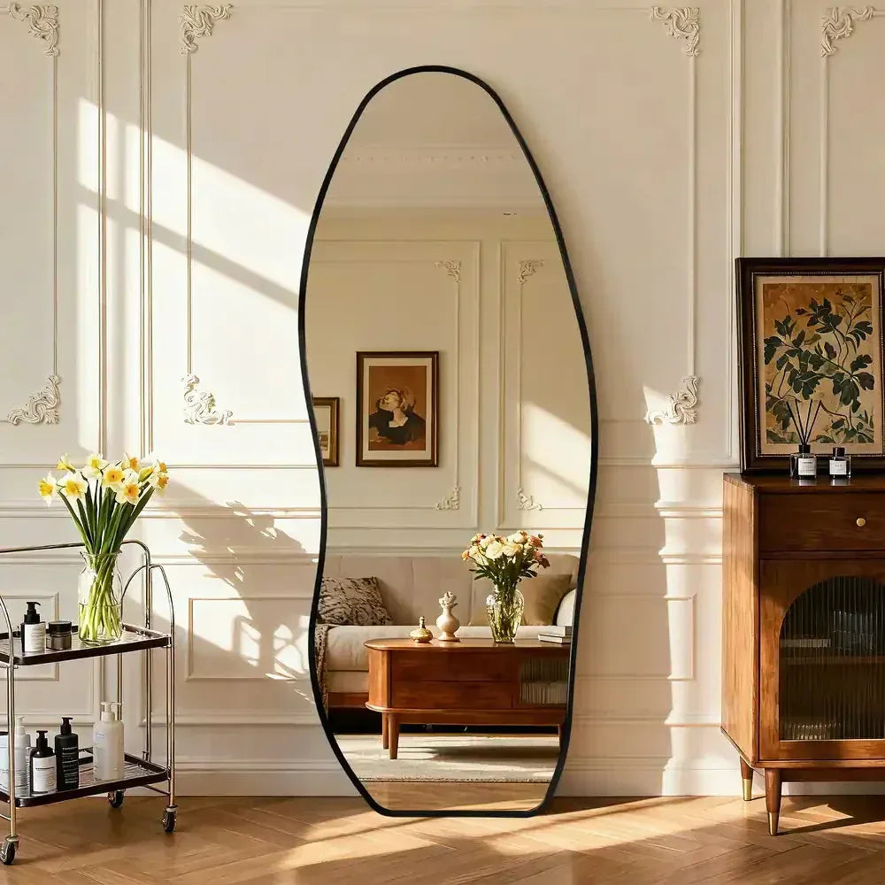 Irregular Aluminum Frame Full Length Floor Mirror | Freestanding, Wall-Mount or Leaning - Glassma