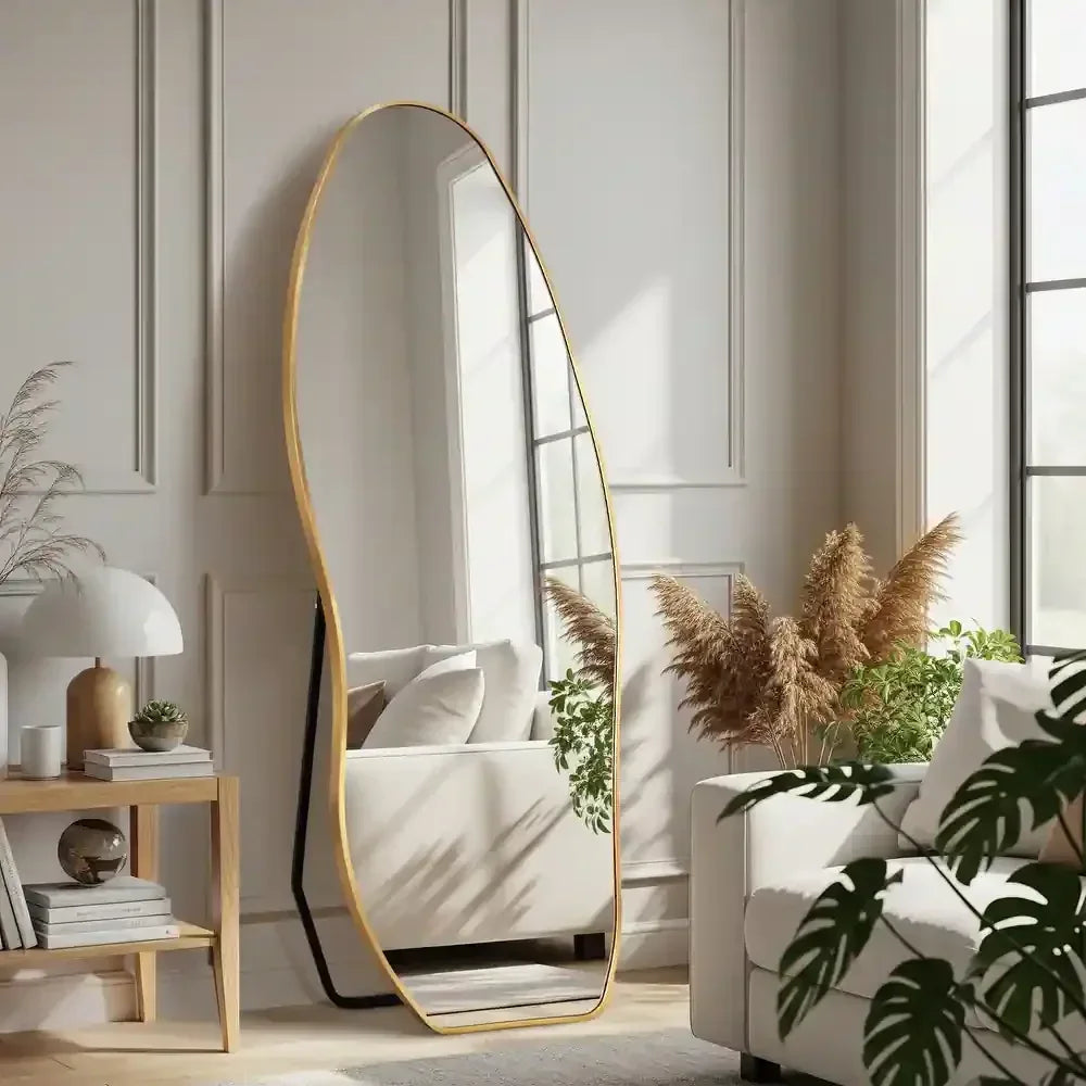 Irregular Aluminum Frame Full Length Floor Mirror | Freestanding, Wall-Mount or Leaning - Glassma