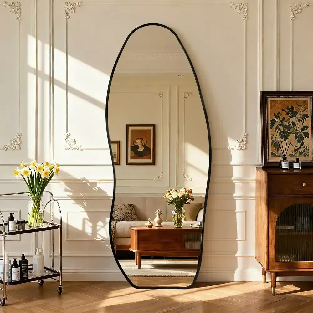 Irregular Aluminum Frame Full Length Floor Mirror | Freestanding, Wall-Mount or Leaning - Glassma