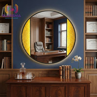 Aluminum Fusion Backlit LED Mirror | Black Round Framed Wall Mirror with Warm Glow for Living Room & Washroom Glassma