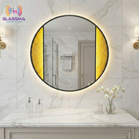 Aluminum Fusion Backlit LED Mirror | Black Round Framed Wall Mirror with Warm Glow for Living Room & Washroom Glassma
