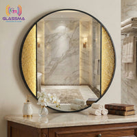 Aluminum Fusion Backlit LED Mirror | Black Round Framed Wall Mirror with Warm Glow for Living Room & Washroom Glassma
