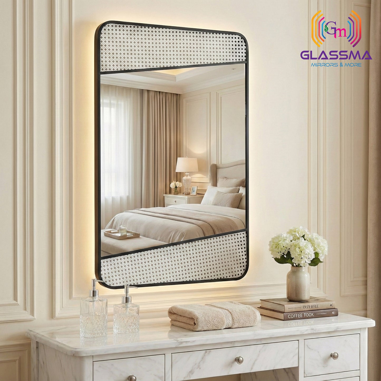 Aluminum Fusion Backlit LED Mirror | Premium Black Designer Wall Mirror with Ambient LED Glow