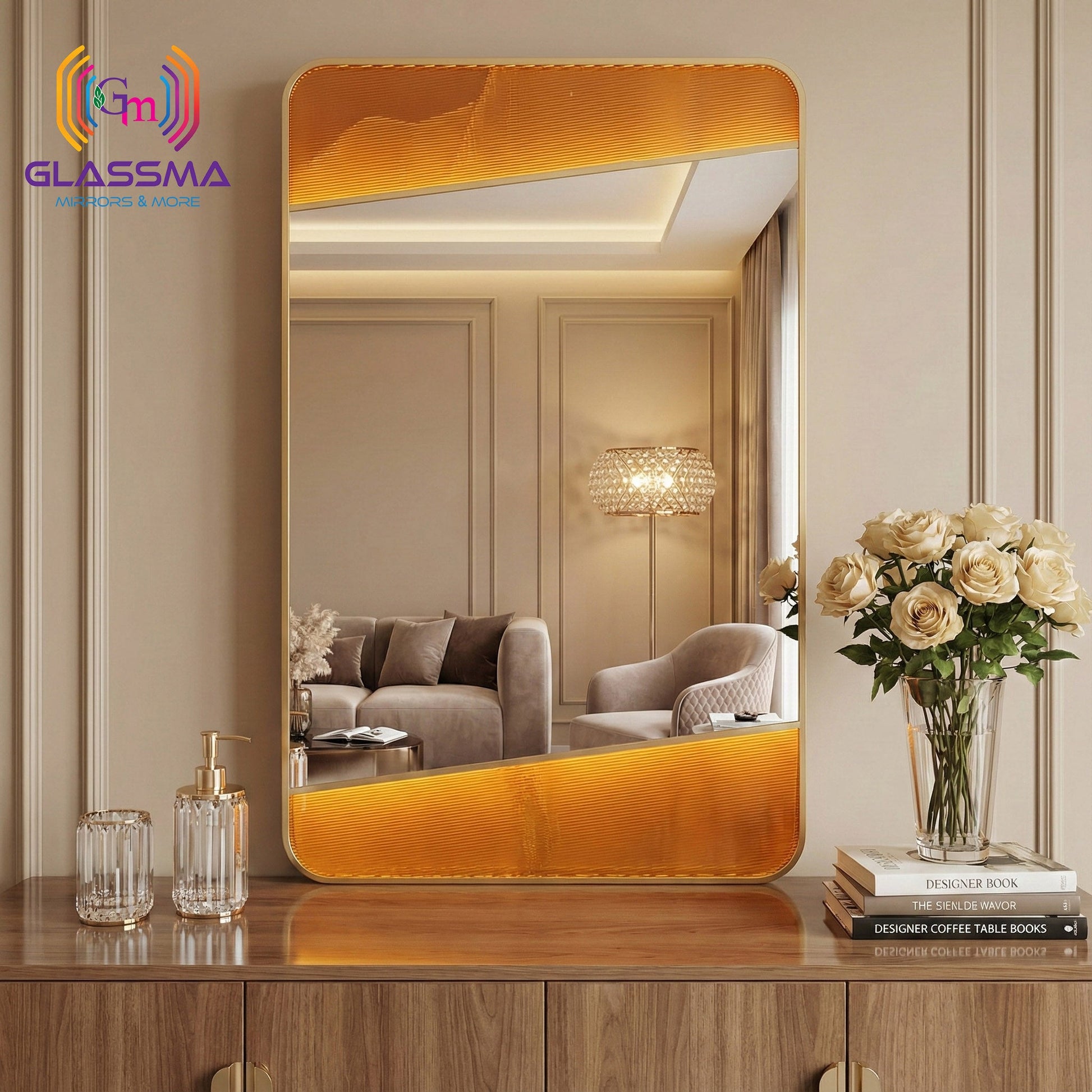 Aluminum Fusion Backlit LED Mirror | Premium Rectangular Designer Wall Mirror with Warm Ambient Glow Glassma