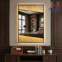 Aluminum Fusion Backlit LED Rectangular Mirror | Premium Designer Wall Mirror with Warm Ambient Lighting Glassma