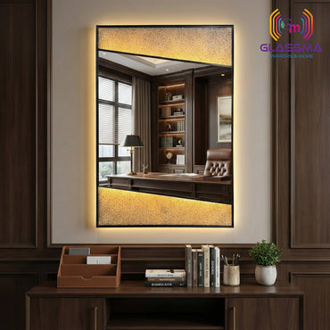 Aluminum Fusion Backlit LED Rectangular Mirror | Premium Designer Wall Mirror with Warm Ambient Lighting Glassma
