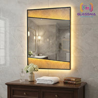 Aluminum Fusion Backlit LED Rectangular Mirror | Premium Designer Wall Mirror with Warm Ambient Lighting Glassma