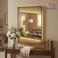 Aluminum Fusion Backlit LED Rectangular Mirror | Premium Designer Wall Mirror with Warm Ambient Lighting Glassma