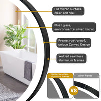 Round LED Bathroom Mirror with Black Aluminum Frame Front-Lit Vanity Mirror