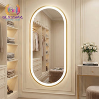 Front-Lit Oval Capsule LED Mirror - Gold Frame Bathroom Vanity Mirror