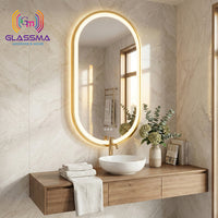Front-Lit Oval Capsule LED Mirror - Gold Frame Bathroom Vanity Mirror