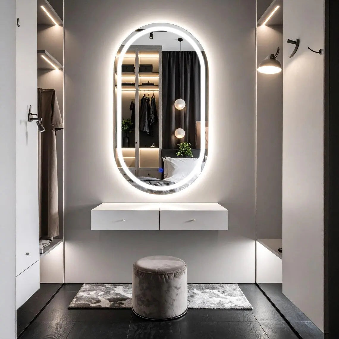 Capsule LED Mirror for Bathroom Wall with Front & Backlit led Mirror Glassma