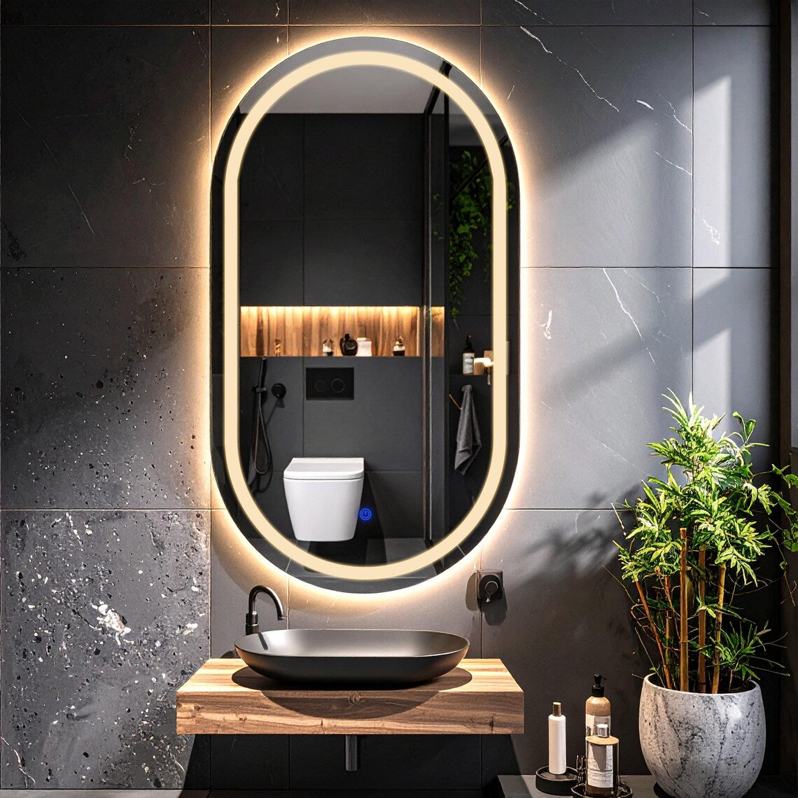 Capsule LED Mirror for Bathroom Wall with Front & Backlit led Mirror Glassma